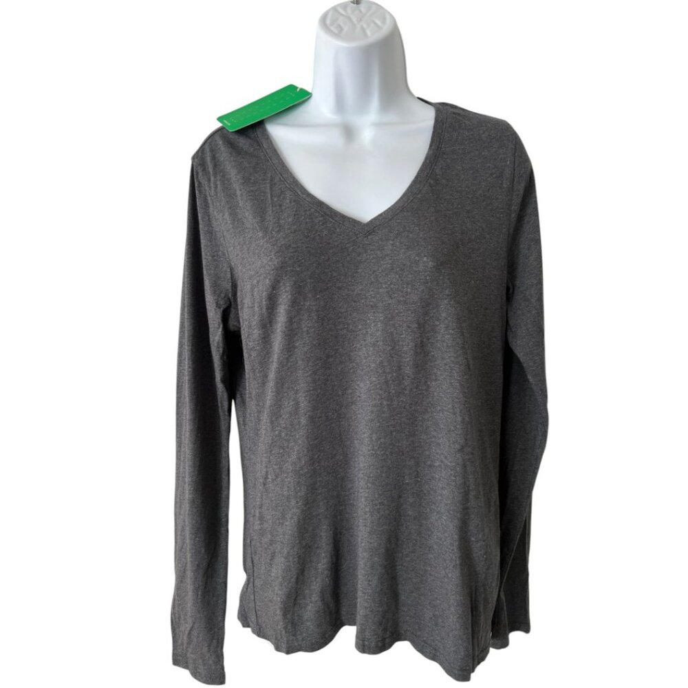 NWT! Pact Organic Cotton Long Sleeve V Neck Top Gray Size Medium